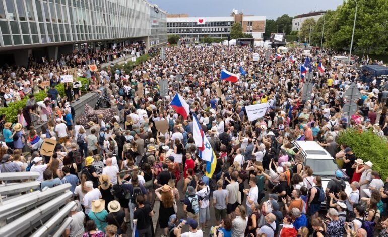 Thousands of Czechs rally against government plan to overhaul funding of public broadcasters