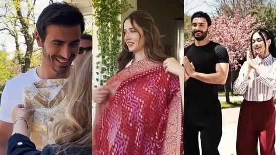 Turkish actors Emin Gunenc and Ilsu Demirci get sherwani, saree as gifts from India; Arafta stars dance to Bole Chudiyan