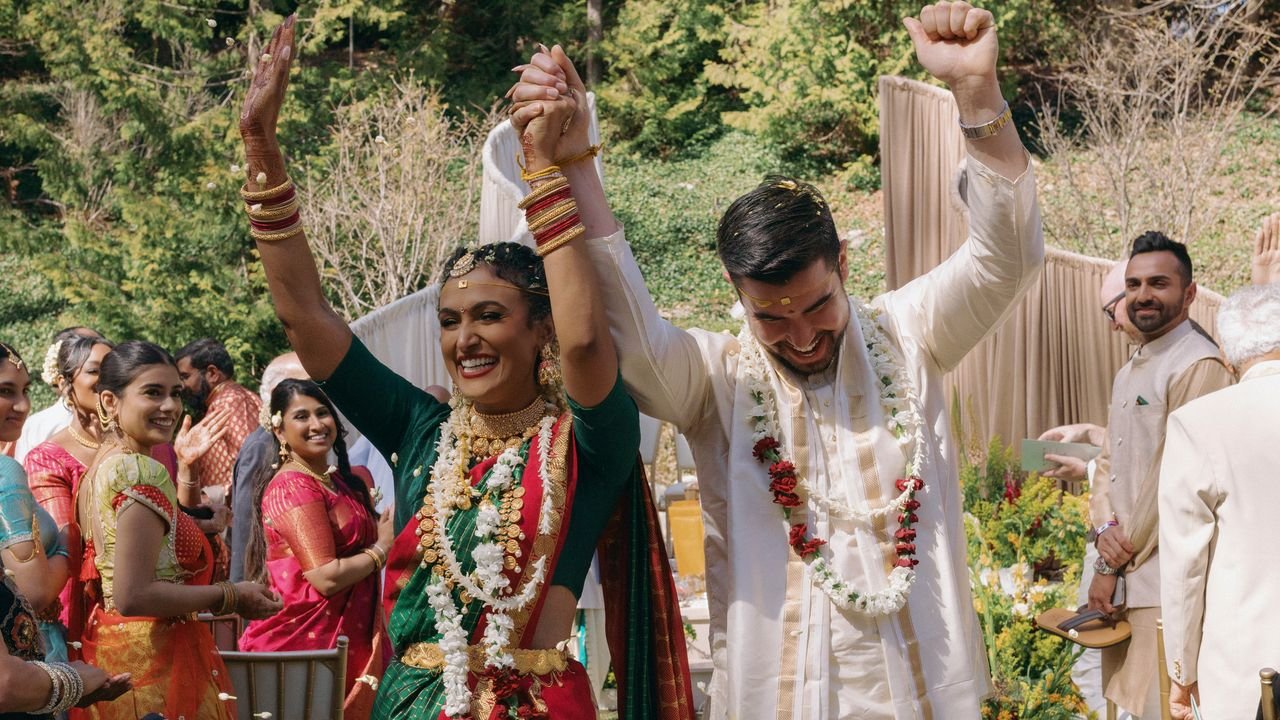 This bride’s wedding wardrobe was made from the saris of the women who raised her