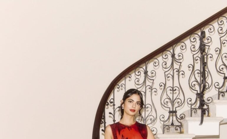 Isha Ambani paired her appliqué midi dress with earrings from her mother’s collection