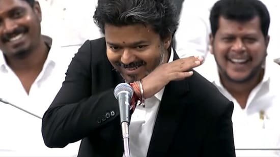 CM Vijay brings cinematic flair to TN assembly; ends speech with dramatic gesture that fans call ‘birthday treat’. Watch